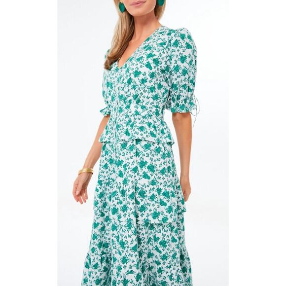 Tuckernuck Hyacinth House Green Floral Irenea Midi Dress Puff Sleeve Button Down - Picture 5 of 9